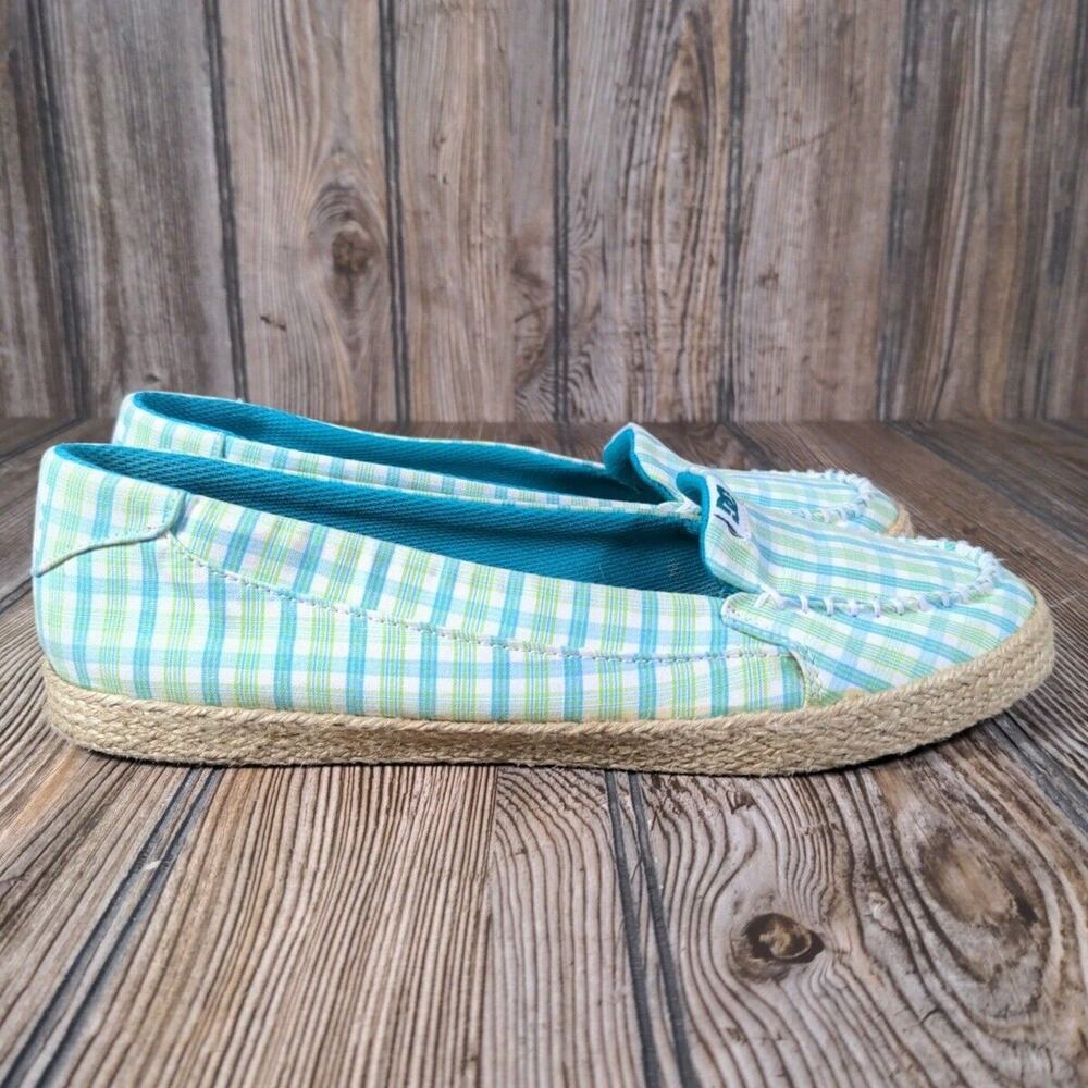 DC Villain Jute SE Slip On Loafers Casual Comfort Shoes Teal Green Plaid Sz 9.5